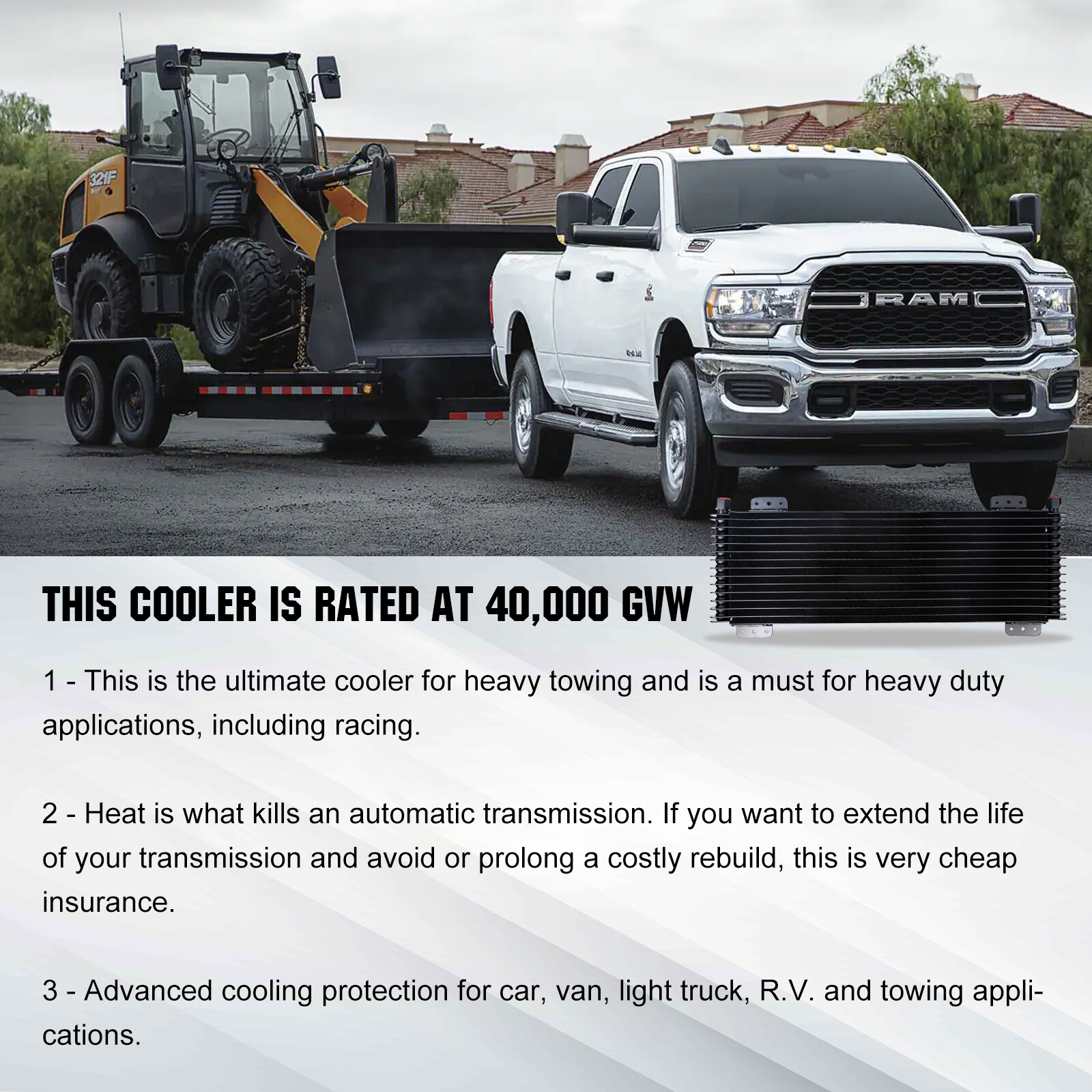 For Cool Max Low-Pressure Drop Transmission Oil Cooler 40000GVW W/ 6AN Fittings