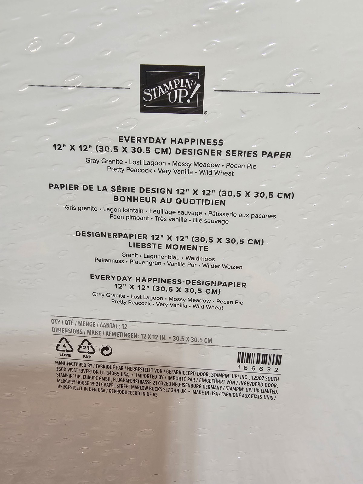 Stampin’ Up! EVERYDAY HAPPINESS DESIGNER SERIES PAPER 12 SHEETS 12 X 12 DSP