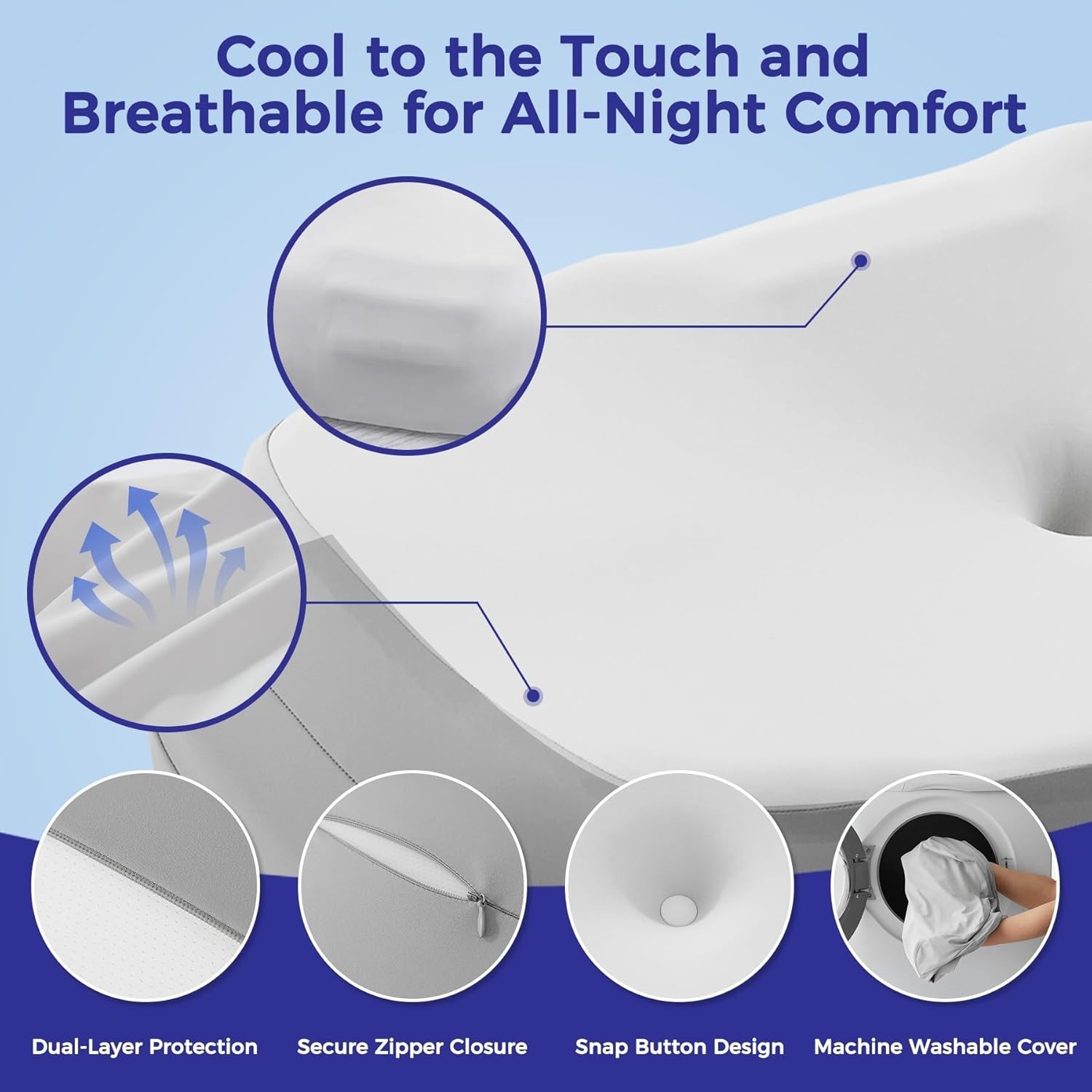 Ergo Pillow for Sleep Apnea, Neck Pain, and Snoring Relief, Standard, Gray