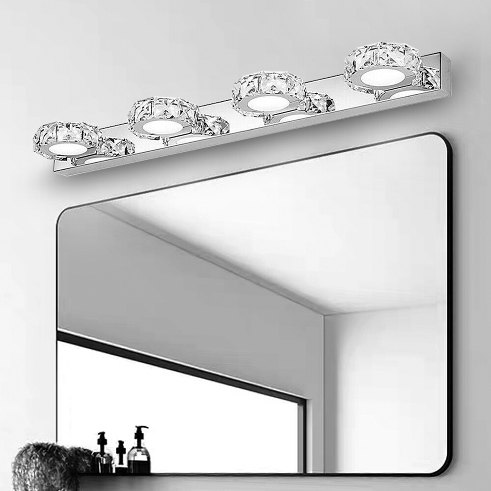 4-Light Bathroom Vanity Light Over Mirror Modern LED Crystal Wall Lamps Fixture