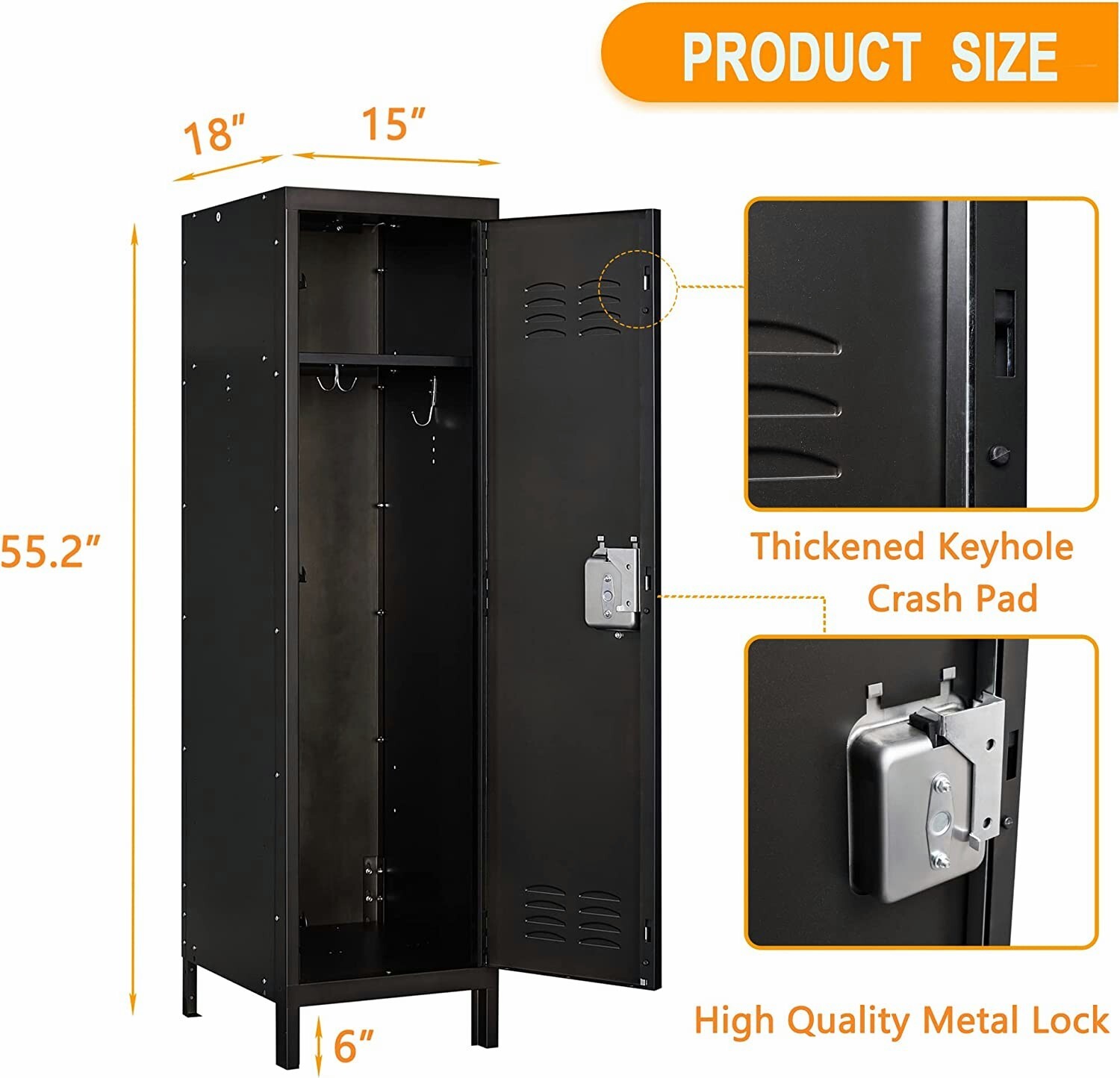 Metal Locker Steel Storage Cabinet 55" Retro Wardrobe, New
