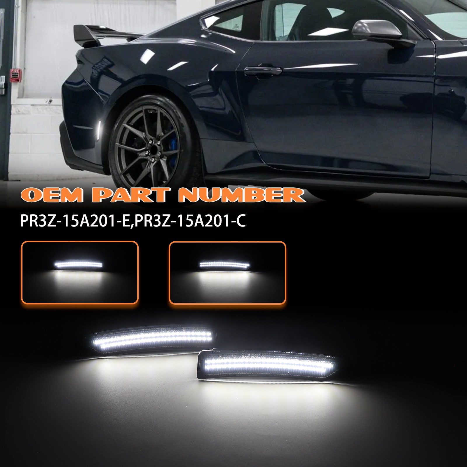 For 2024-2025 Ford Mustang S650 Front Rear Bumper 4PCS LED Side Marker Lights