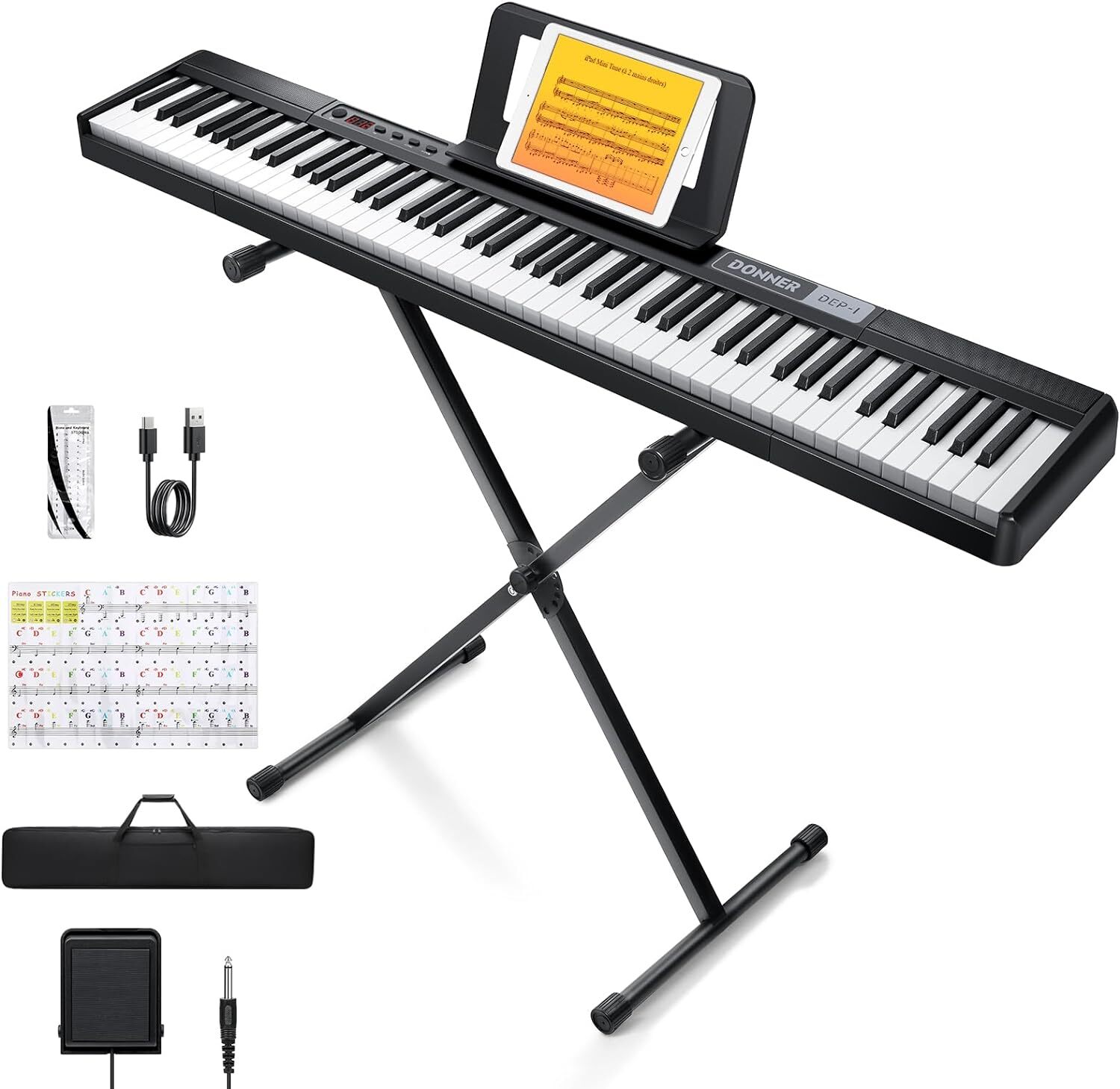 Donner DEP-1 88-Key Digital Piano Keyboard with Stand and Pedal