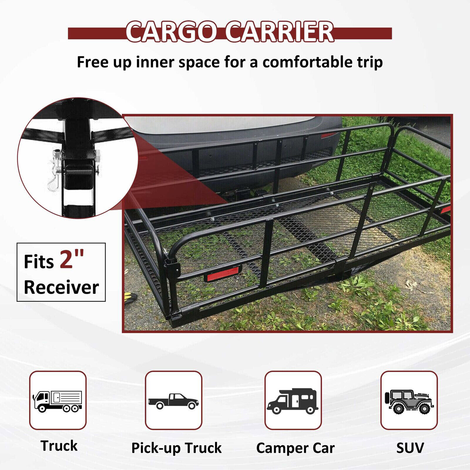 500LBS Folding Trailer Hitch Mount Cargo Basket Luggage Rack Carrier For SUV Car