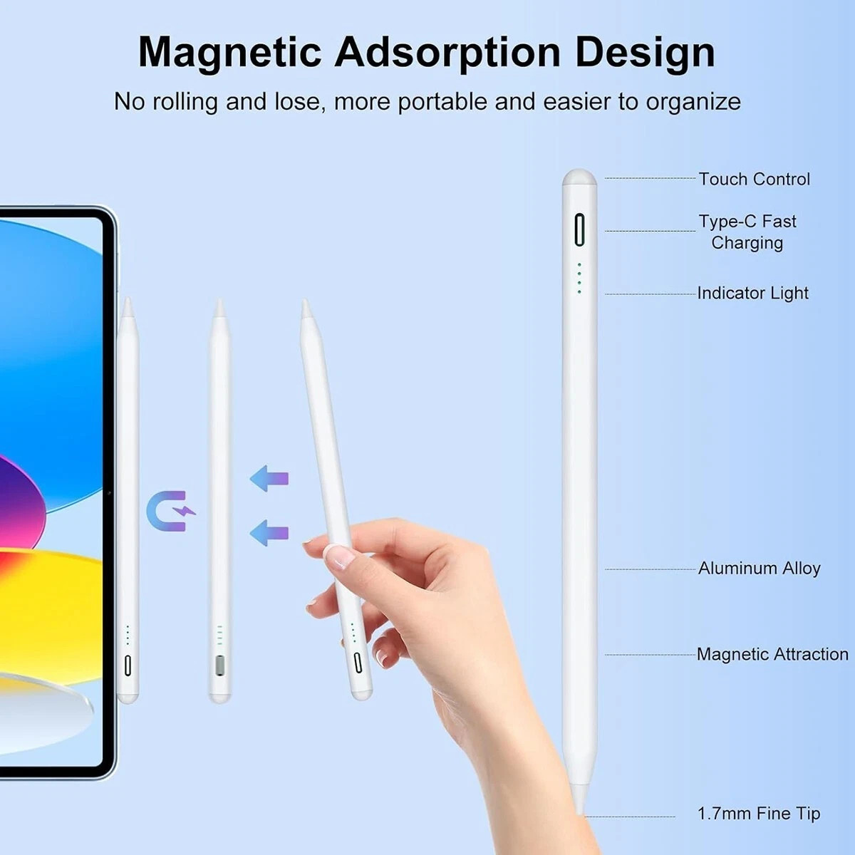 Stylus Pen for iPad 2018-2025, Apple Pencil for iPad 11th A16/10/9/8/7/6 Gen -US