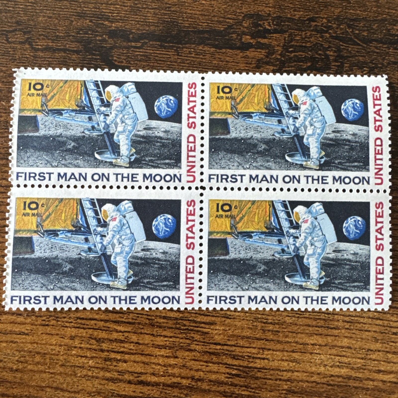 1969 First Man on the Moon Block of 4 Vintage Postage Stamps MNH C76