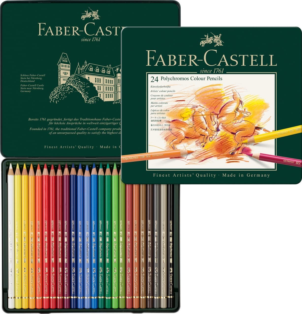 Faber-Castell 24-Piece Polychromos Colored Pencil Set-Metal Tin-Artist Quality