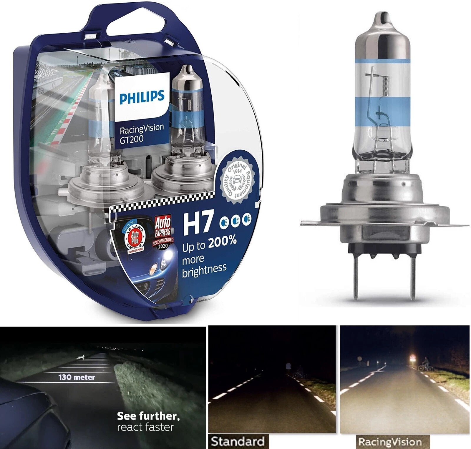 Philips Racing Vision GT200 H7 55W Two Bulbs Headlight High Beam Replacement OE