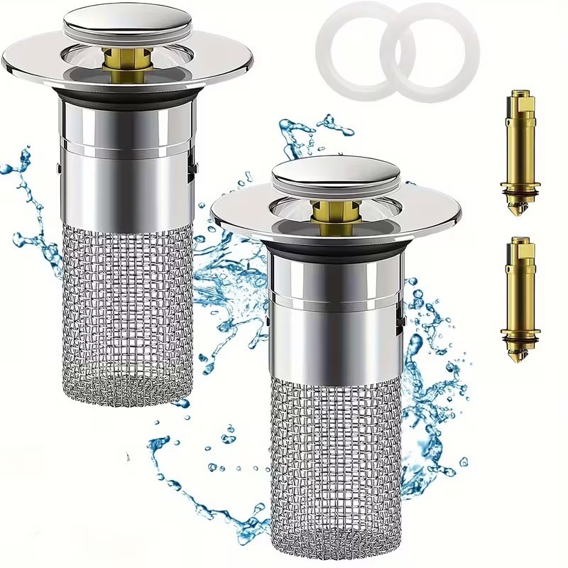 2-Pack Sink Stopper Hair Catcher Bathroom Pop Up Sink Drain Strainer Filter Plug