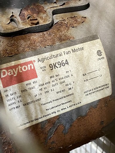 Salvaged Agricultural Fan, 48"Dayton 4B049 Direct Drive Ventilation Unit