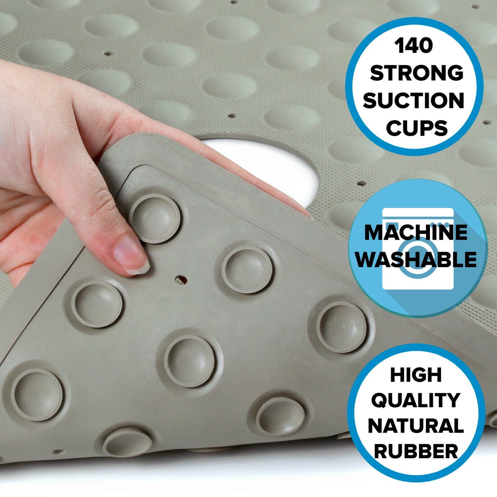 Tan Safety Shower Mat: In-Tub Mildew Resistant Suction Cup Rubber Shower Mat