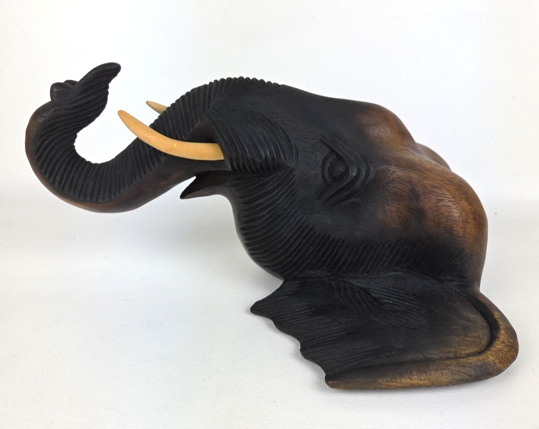 12” Wooden Thai Elephant Head Hand Carved Hanging Wall Home Decor Boho Gift