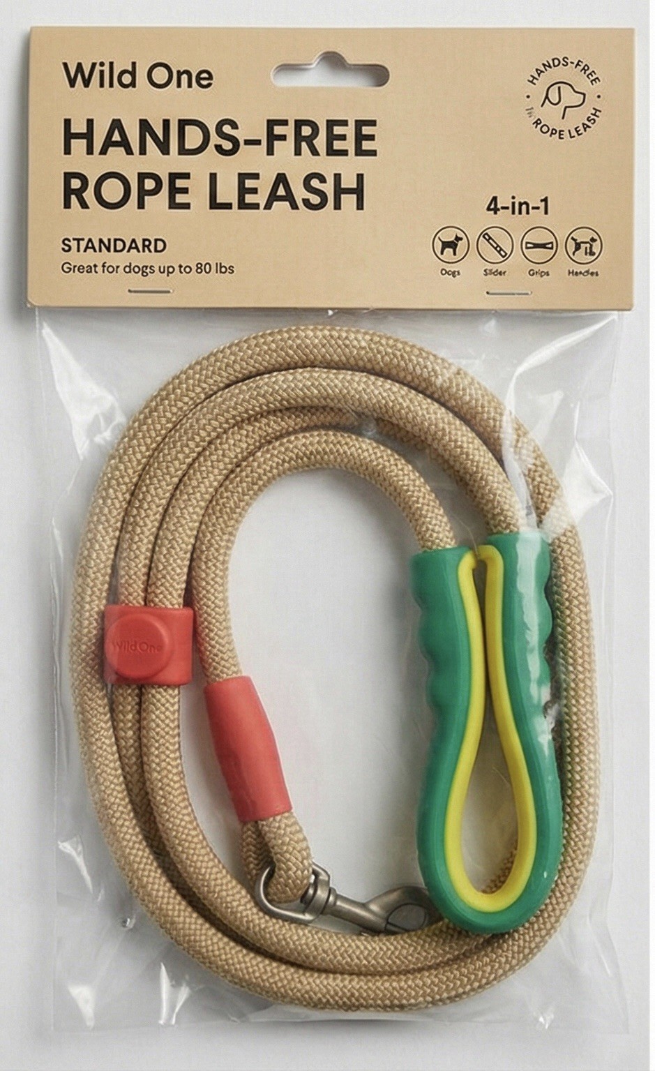 New Wild One Hands-Free Adjustable Rope Dog Leash - Tan/Multi - Standard