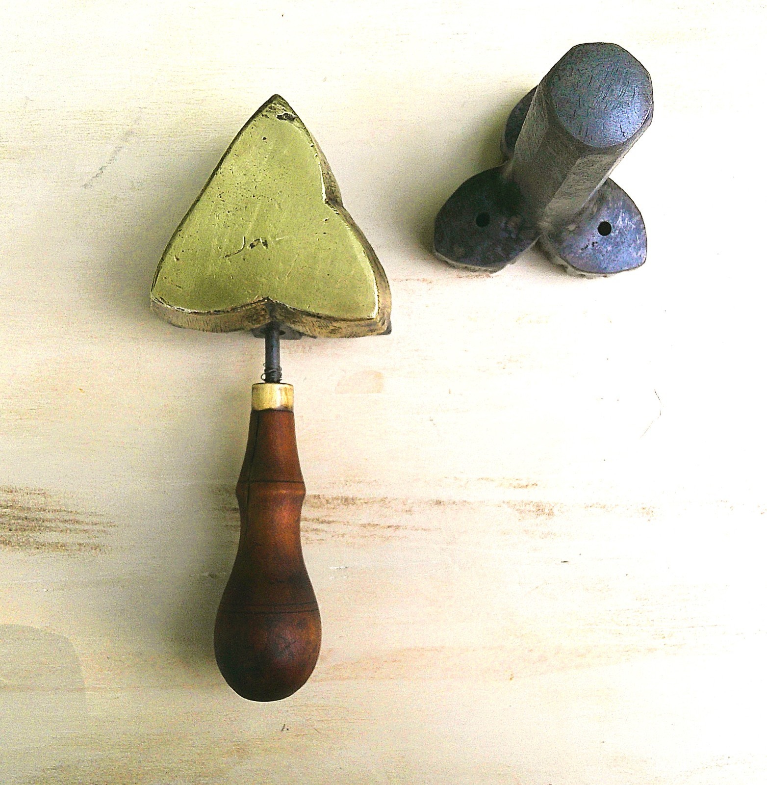 RARE Vintage 3 pc Millinery Holly Leaf Mold Brass Antique #54