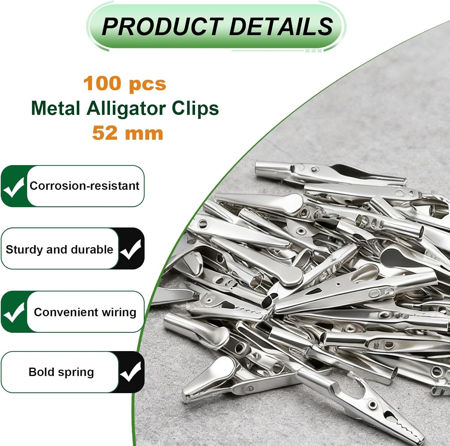 100 Pcs Metal Alligator Clips 52 Mm for Household Soldering and Electrical Test