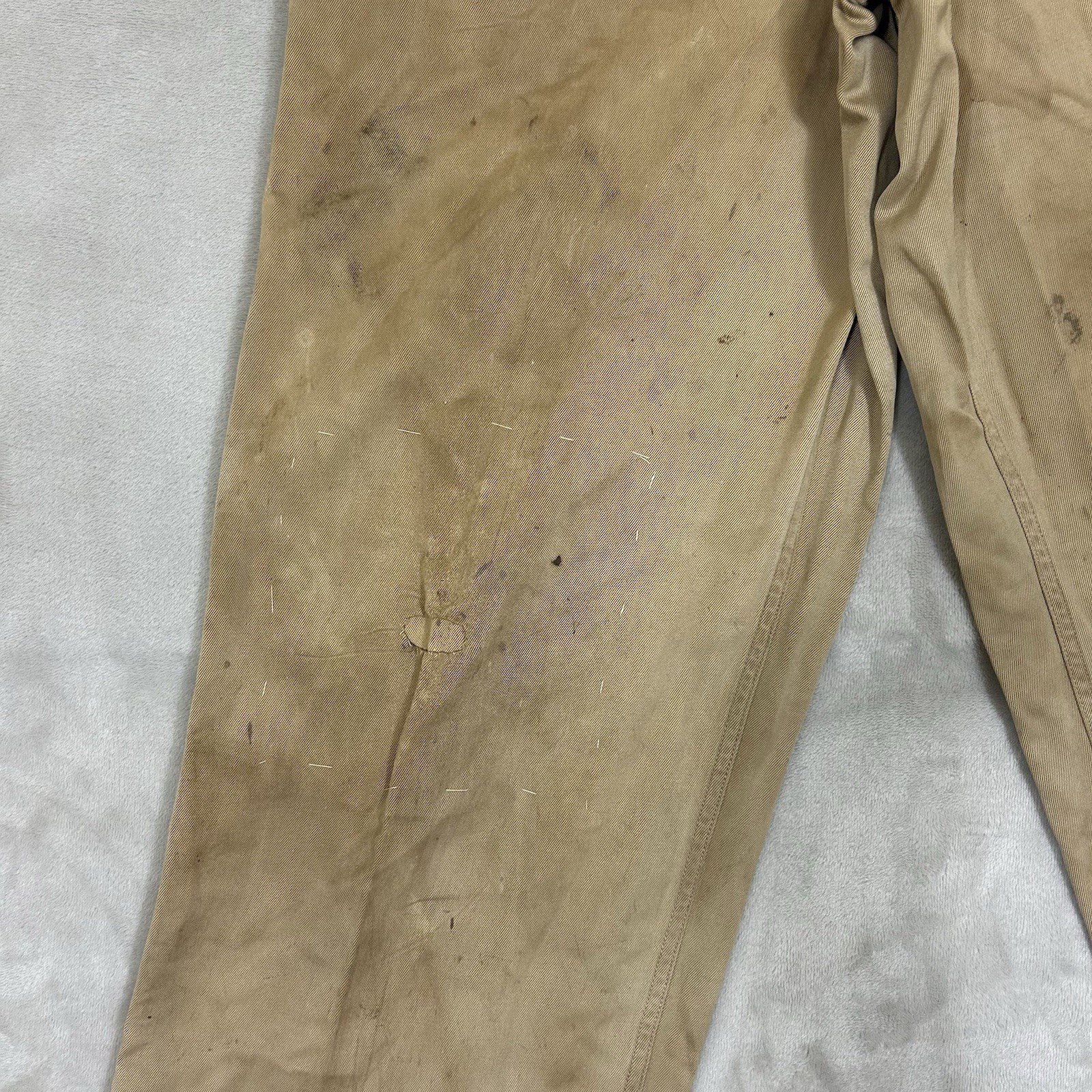 Vintage 1940s WW2 US Army Khaki Chino Cotton Uniform Pant 28x31 Button fly
