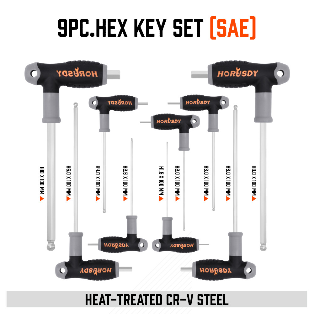 18Pc SAE/Metric T Handle Allen Wrench Ball End Hex Key Set Long w/ Storage Stand