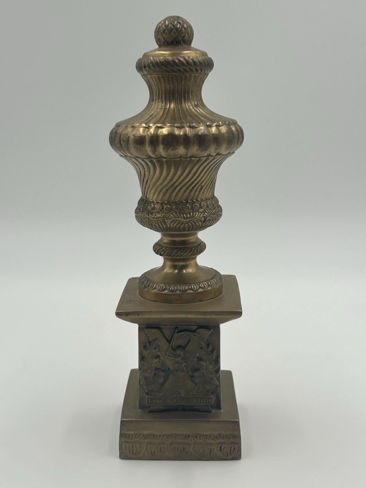 Antique Brass "Tyneside Scottish" Regimental Urn Bookend