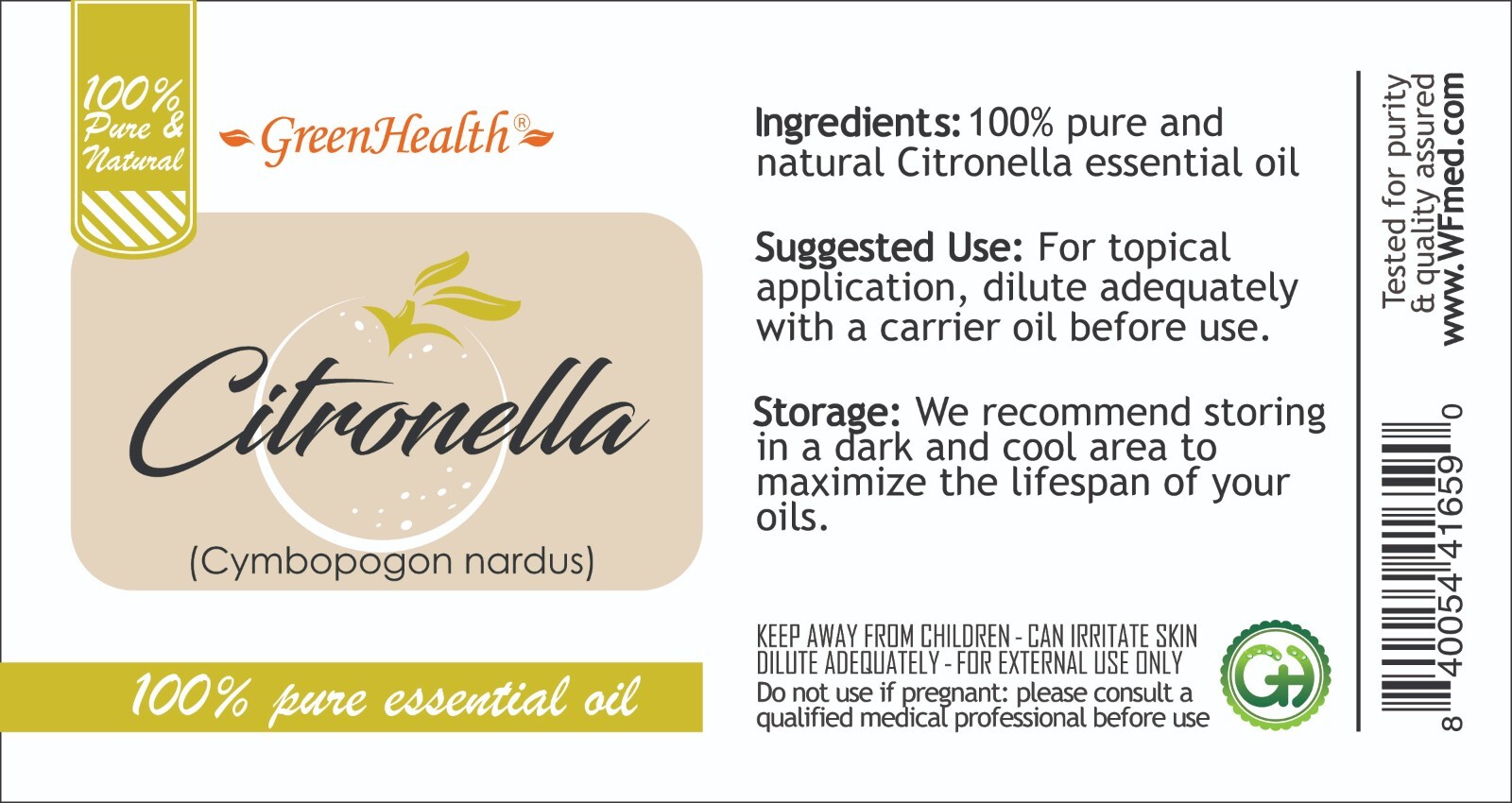 Bulk 16 fl oz Citronella Essential Oil (100% Pure & Natural) in Aluminum Bottle