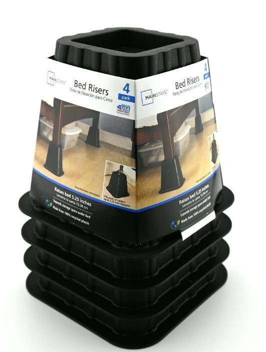 4 Pack, Black Bed Risers, Raise Your Bed to Create Storage Space,NEW