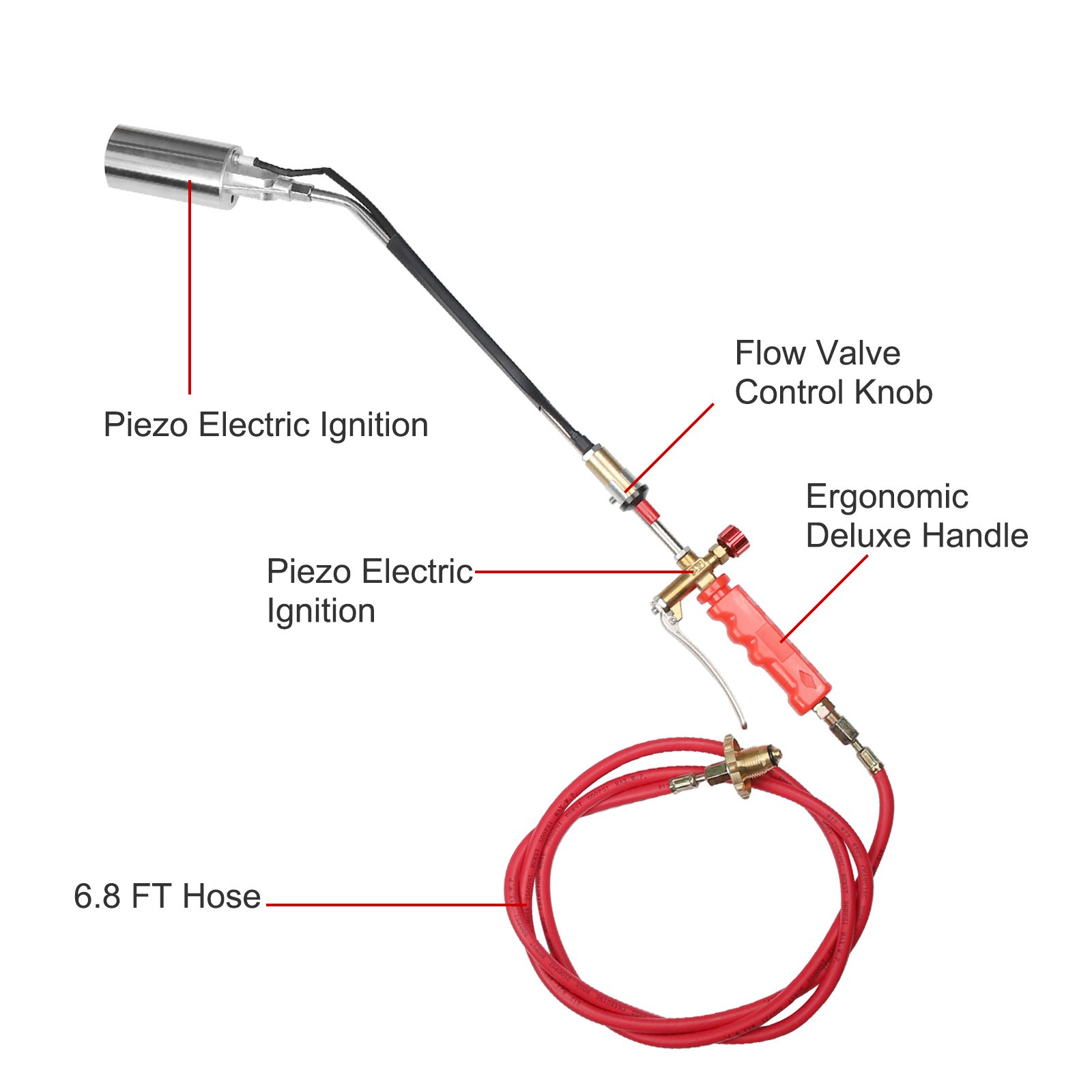 Propane Weed Torch Burner Ice Melter Push Button Igniter With 79" Hose Portable