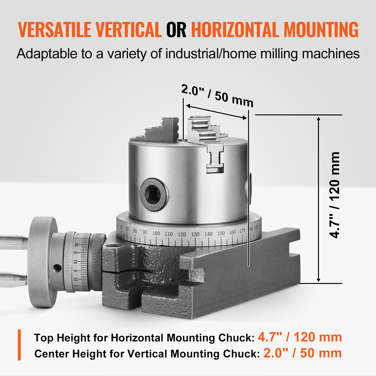 VEVOR Rotary Table for Milling Machines 4'' Horizontal Vertical with 3-Jaw Chuck