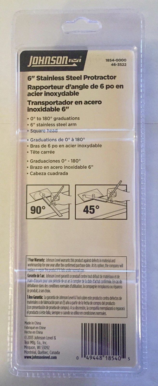 JOHNSON 6" STAINLESS STEEL PROTRACTOR and 6" SS RULER 1854-0000 1852-0600