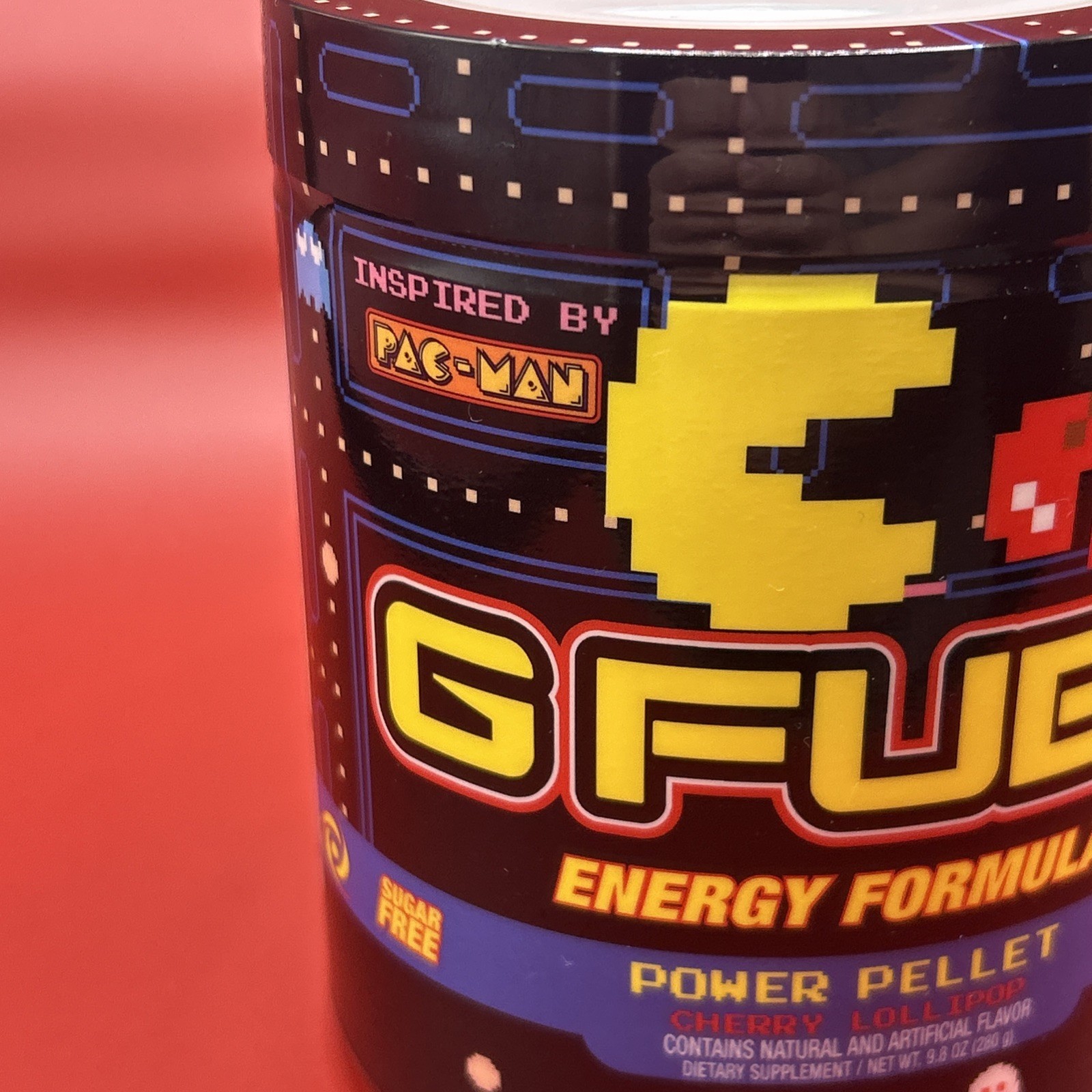 G FUEL Pac-Man Power Pellet Energy Tub (Cherry Lollipop) 40 Servings - Exp. 2028