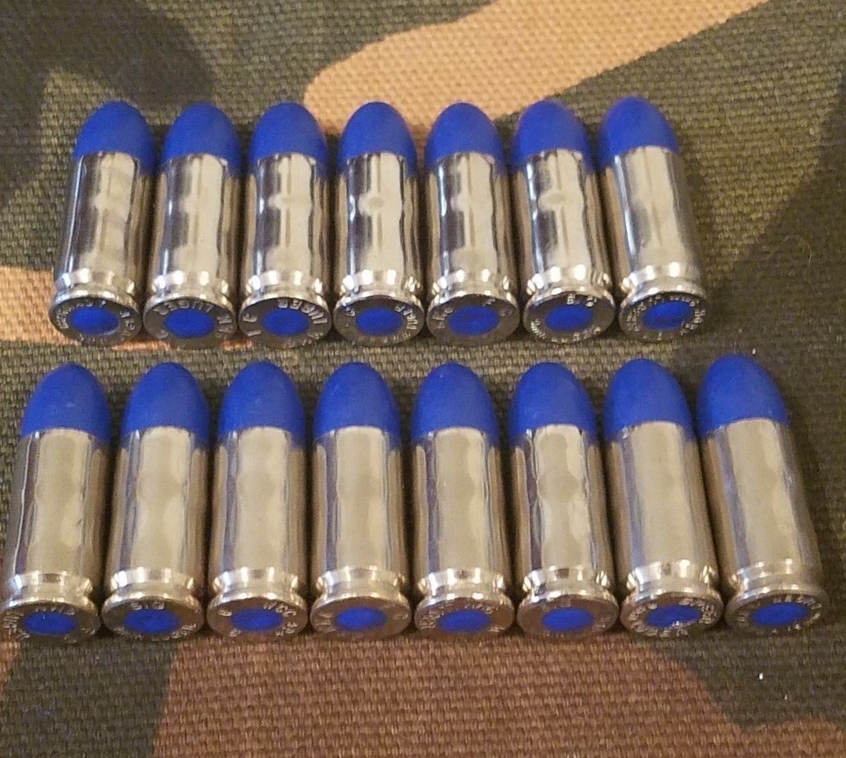 9MM LUGER SNAP CAPS  SET OF 15 (BLUE+NICKEL)