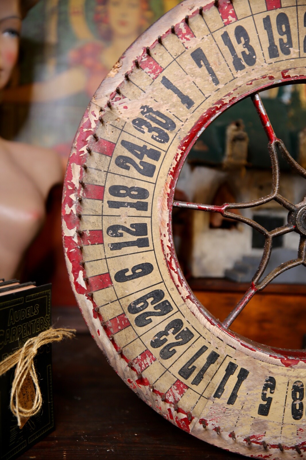 Antique Roulette Gambling Carnival Wheel Wood Casino Game Vintage Circus old