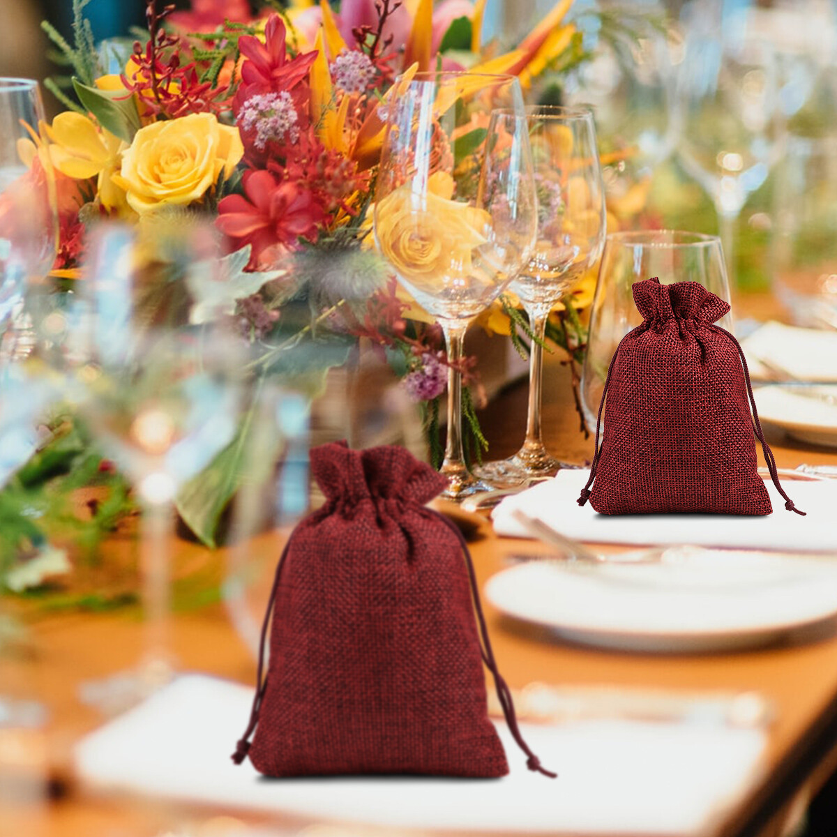 100 200 Wedding Favor Bags Hessian Burlap Jute Gift Bag Jewelry Drawstring Pouch