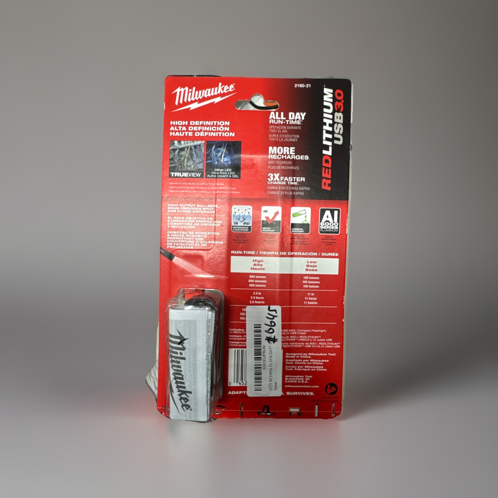 Milwaukee 2160-21 800 Lumen USB Rechargeable LED Twist Focus Flashlight #0645