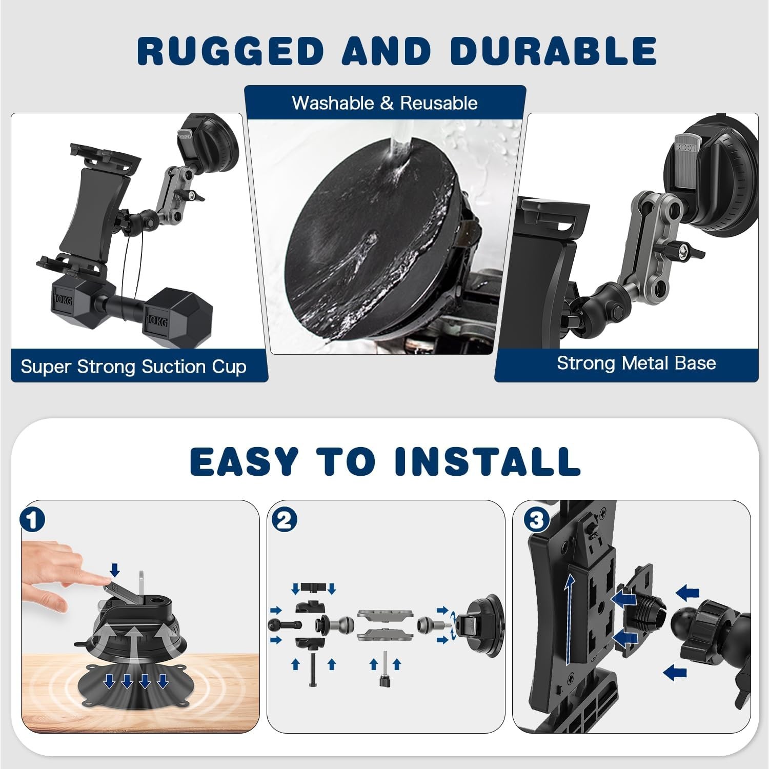 Heavy Duty Tablet Mount | Car Truck Dash/Windshield Holder for 4.7"-12.9" iPad