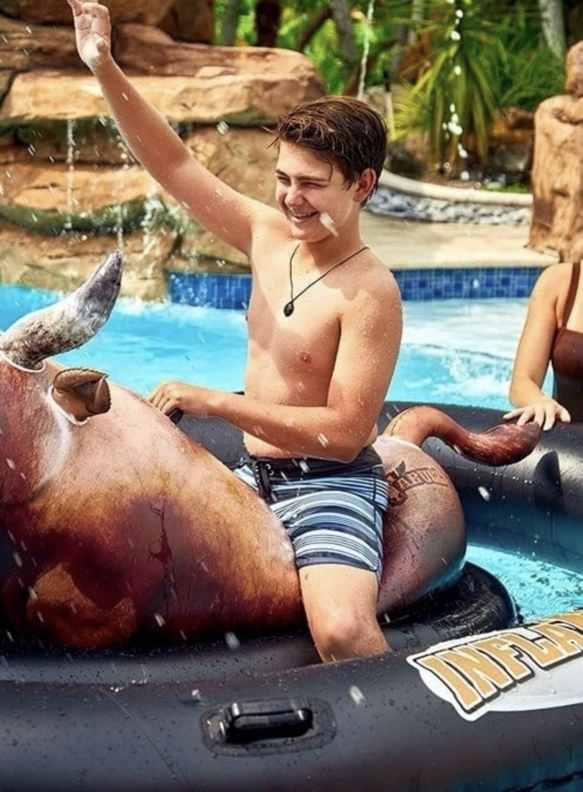 Inflatabull Inflatable Ride On Rodeo Bull Pool Toy Float Ages 9+ New