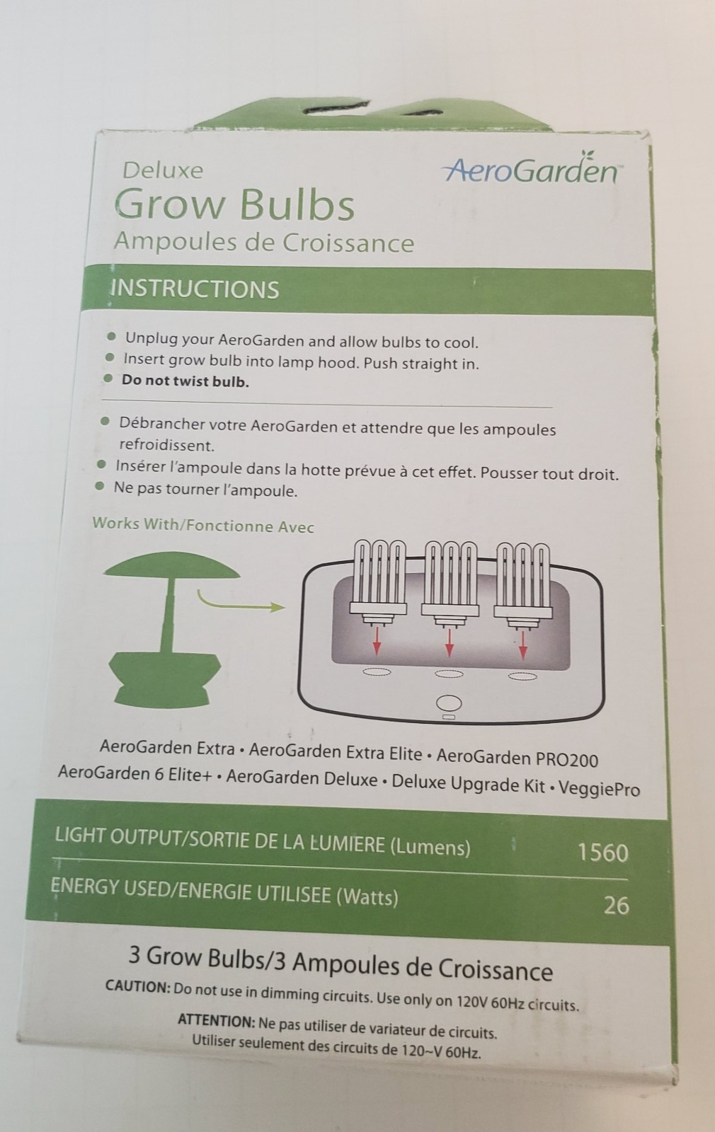 AeroGarden Deluxe Grow Bulbs Compact Fluorescent 3 Per Box 100633