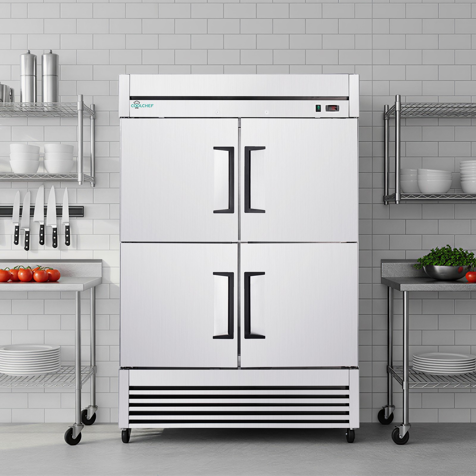 54"Commercial Freezer 49Cu.Ft 4 Door Stainless Steel -8~0℉ Air Cooling 6 Shelves