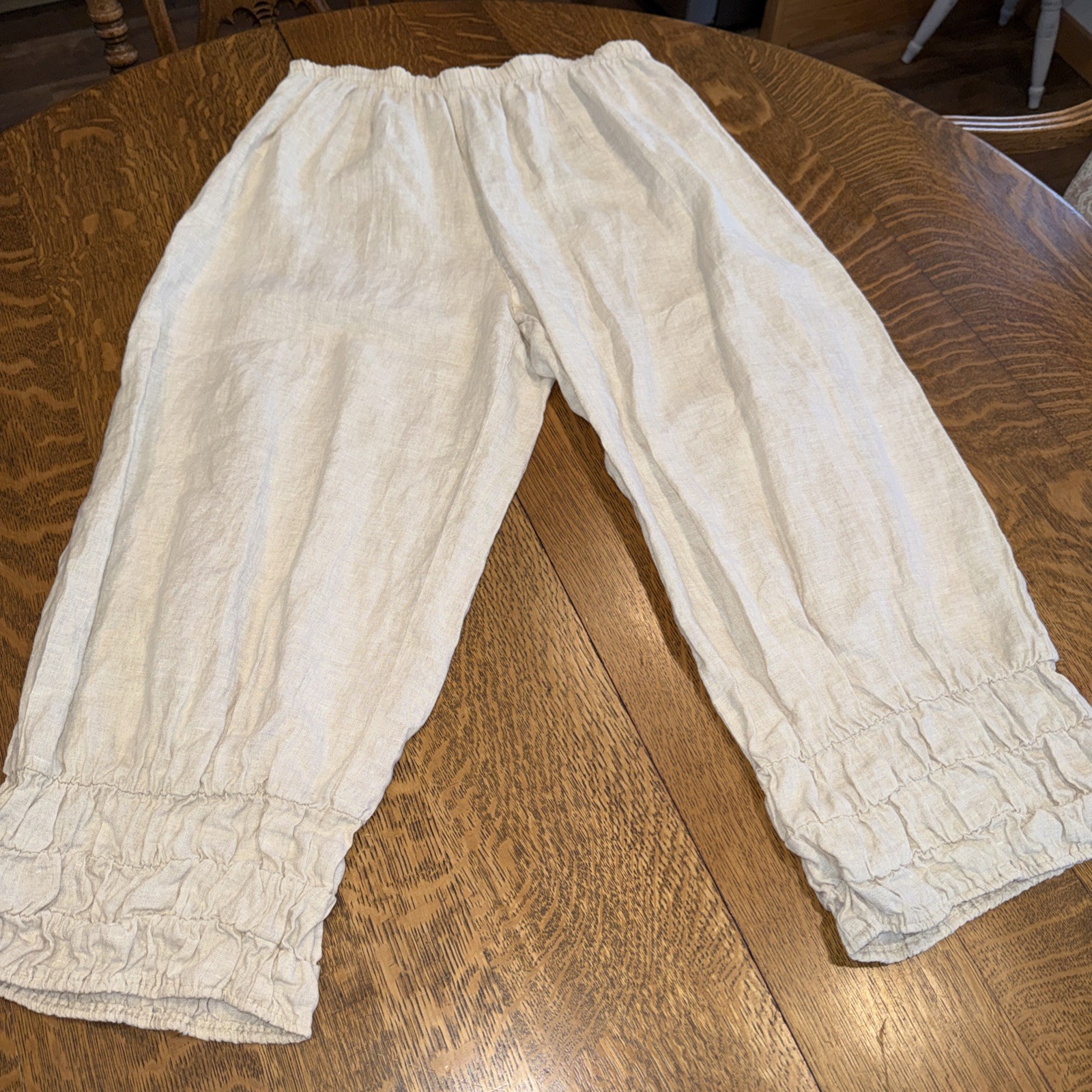 Bodil 100% Linen Boho  Size Large Women’s Wide Leg Loose Fit gypsy Bloomer Pants