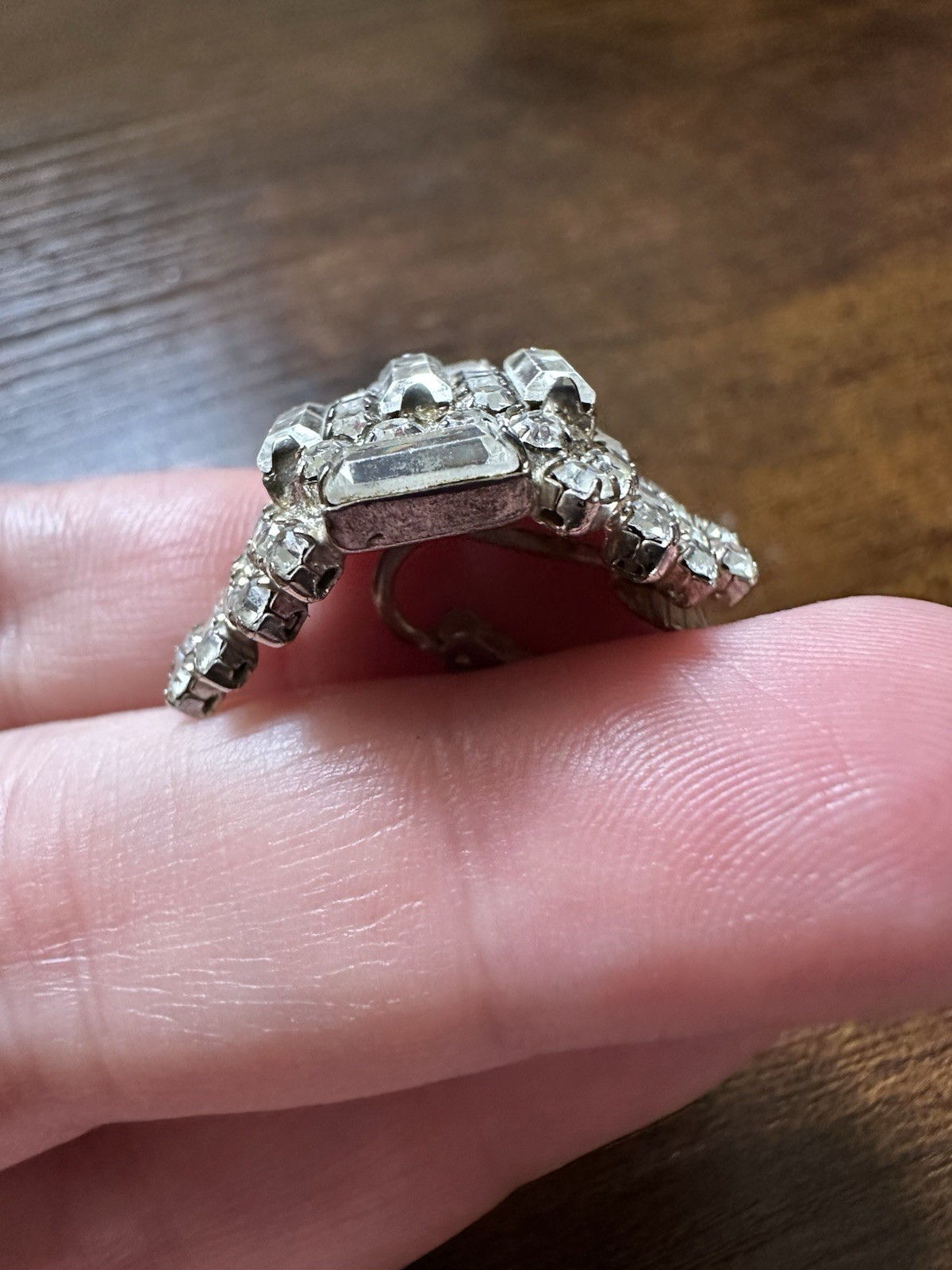 Vintage 1990s LORD & TAYLOR Clear Rhinestone Clip On Earrings Domed Shape