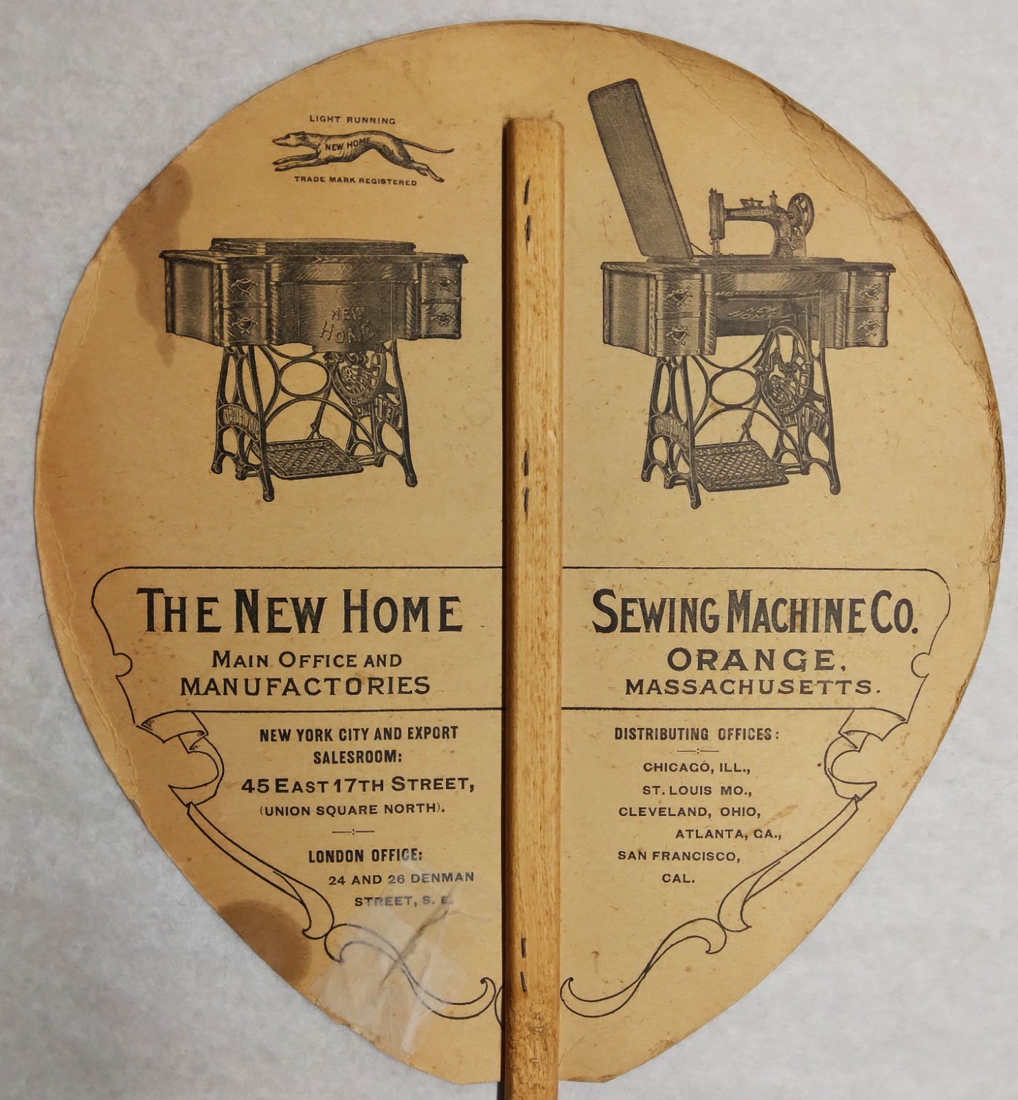c1920 The New Home Sewing Machine Co. advertising hand fan