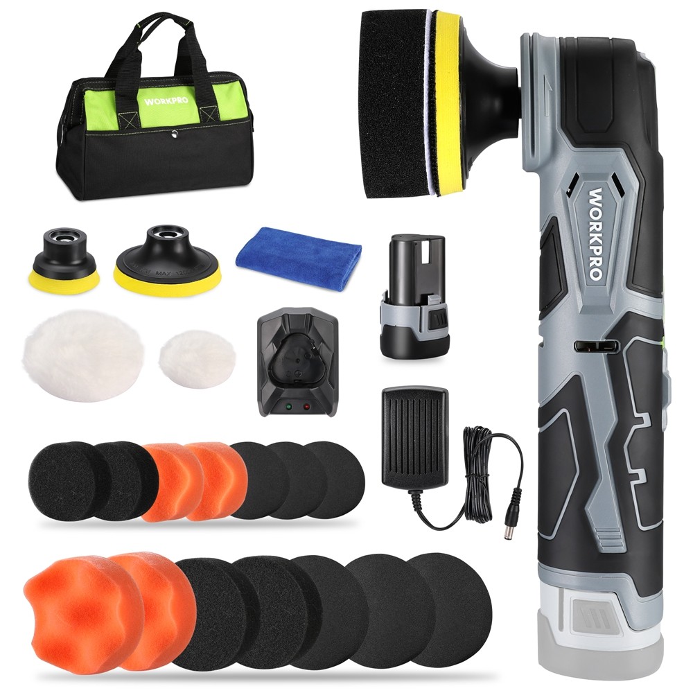 WORKPRO 12V Cordless Mini Buffer Polisher 5  Speed 3000 RPM for Waxing Polishing
