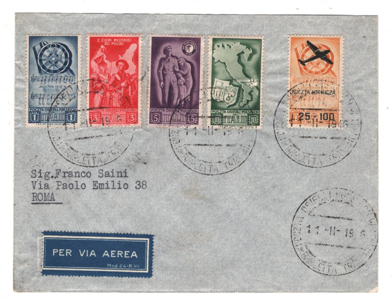 ITALY/POLAND Air (WW2) Cover POCZTA OSIEDLI POLSKICH ITALII 1946 Military MA1755