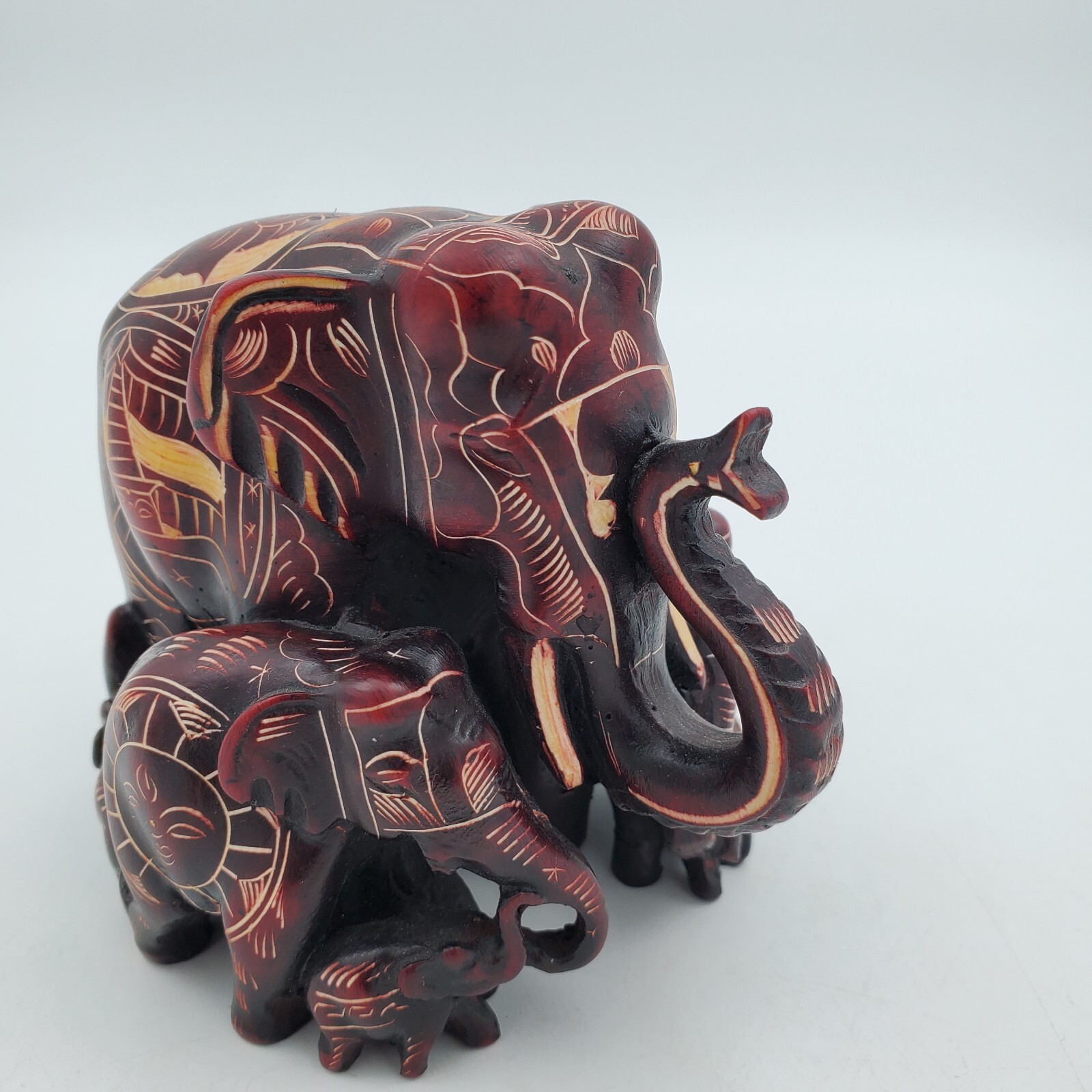Elephant Family Hand Carved Figurine Statue Himalayan Handmade Nepal Resin
