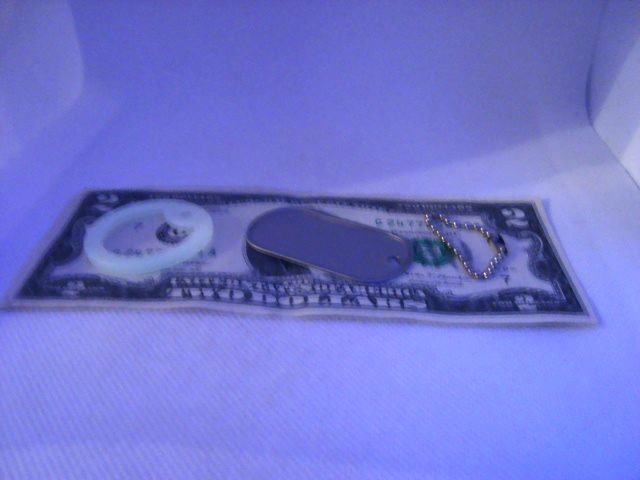 Military Dog Tag Silver Dull Finish + 4" 1n. key Chain + Silencer GLOW IN DARK