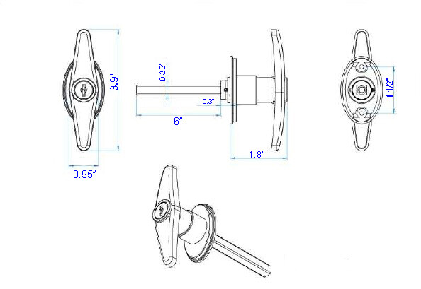 6" Black T Handle Door Lock Replacement shed gate playhouse coops WHOLE SET 1822