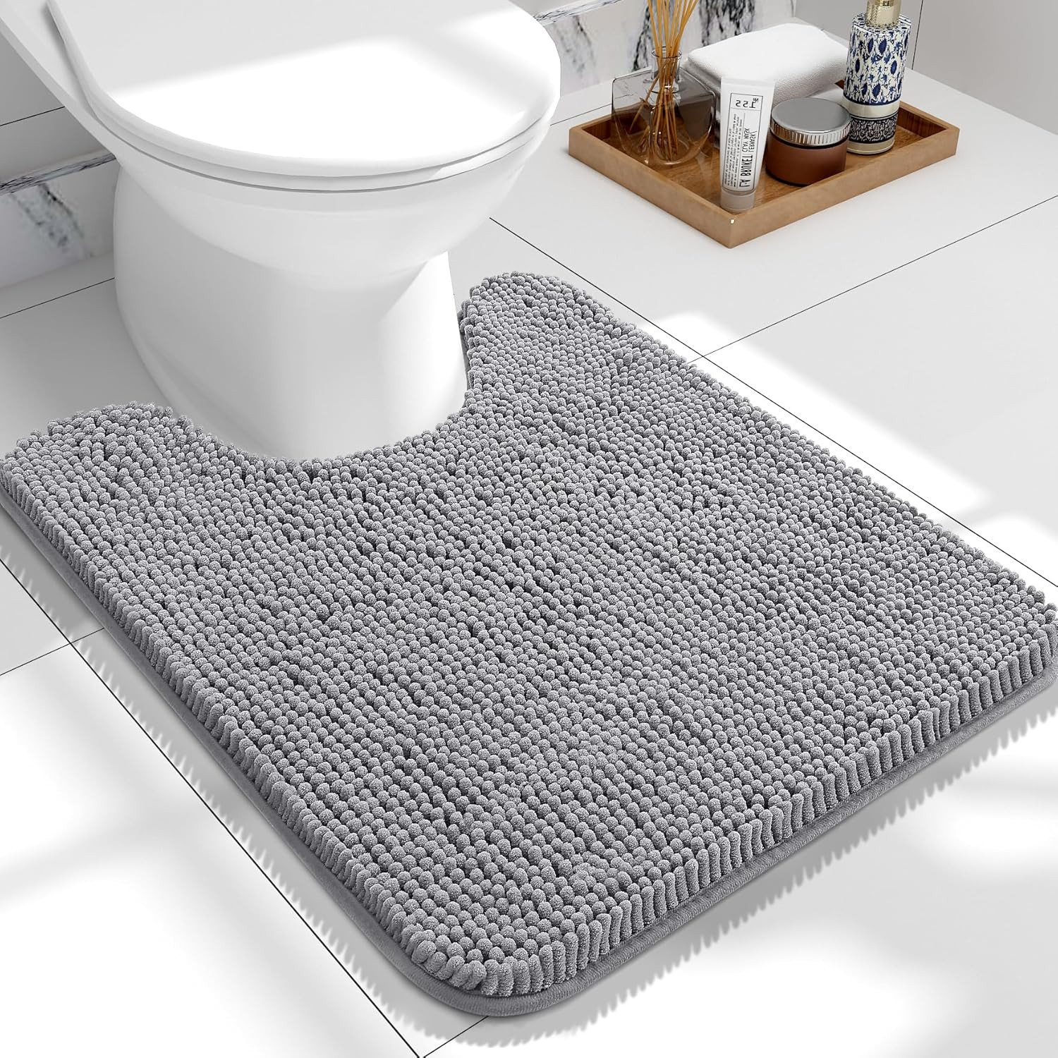 OLANLY Toilet Rugs U-Shaped 24x20, Extra Soft Absorbent Chenille Contour Bathroo