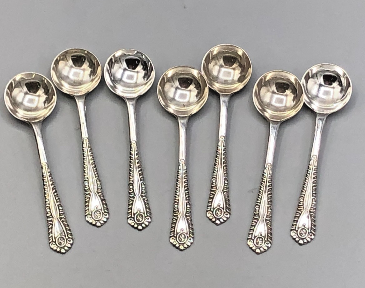 Set of 7 vintage Sterling Silver Salt Spoons 2.25" with English hallmarks