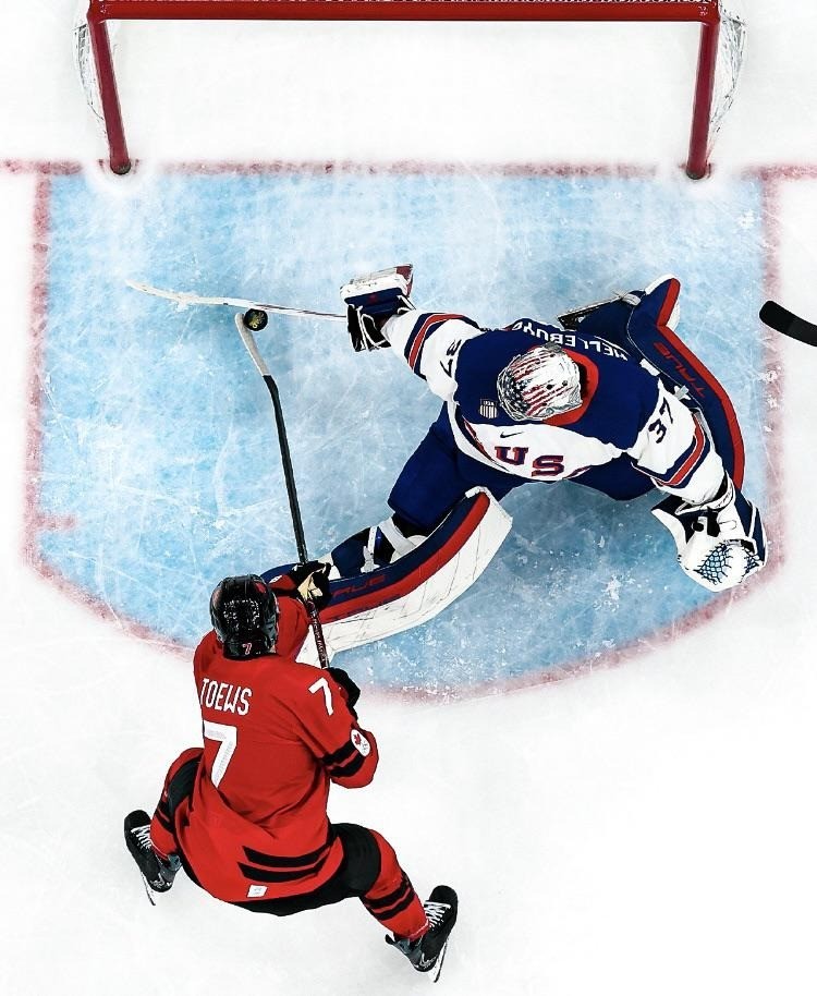 Connor Hellebuyck Save Against Toews Poster, Hockey Fan