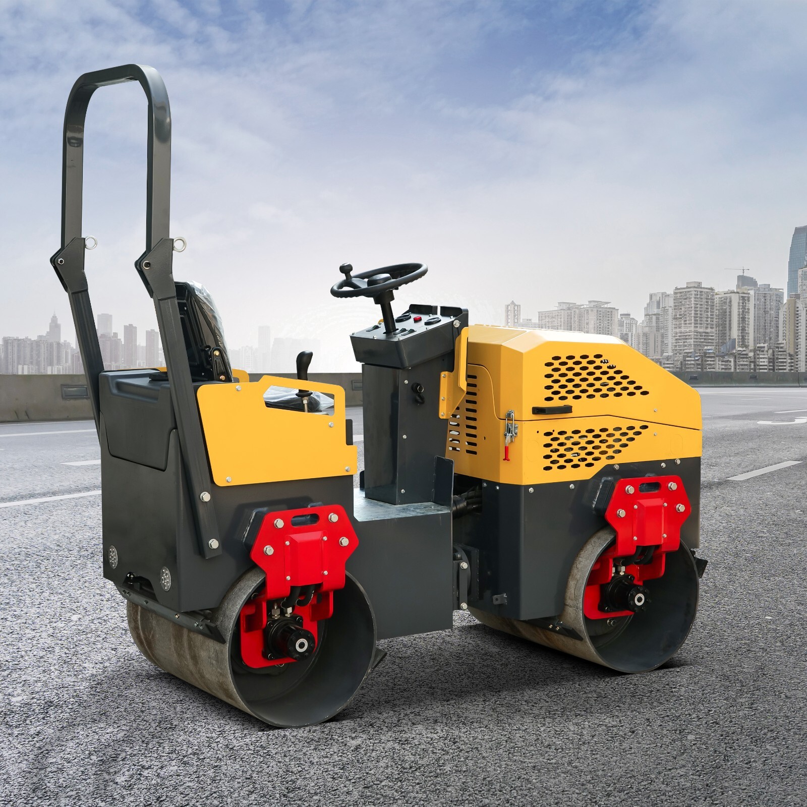 1.5TON Construction Machinery Ride On Mini Double Drum Vibrating Road Roller