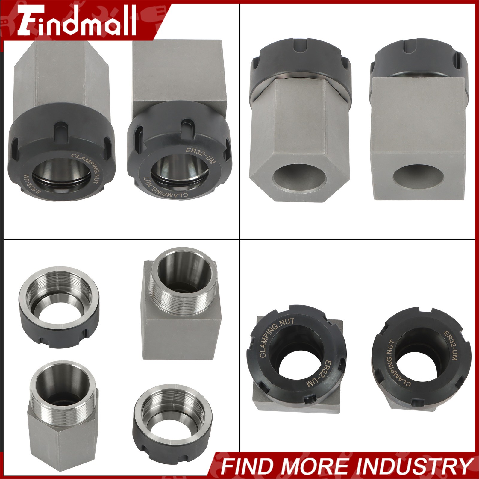 Findmall ER32 Collet Block Spring Hex & Square Chuck Holder For CNC Machine