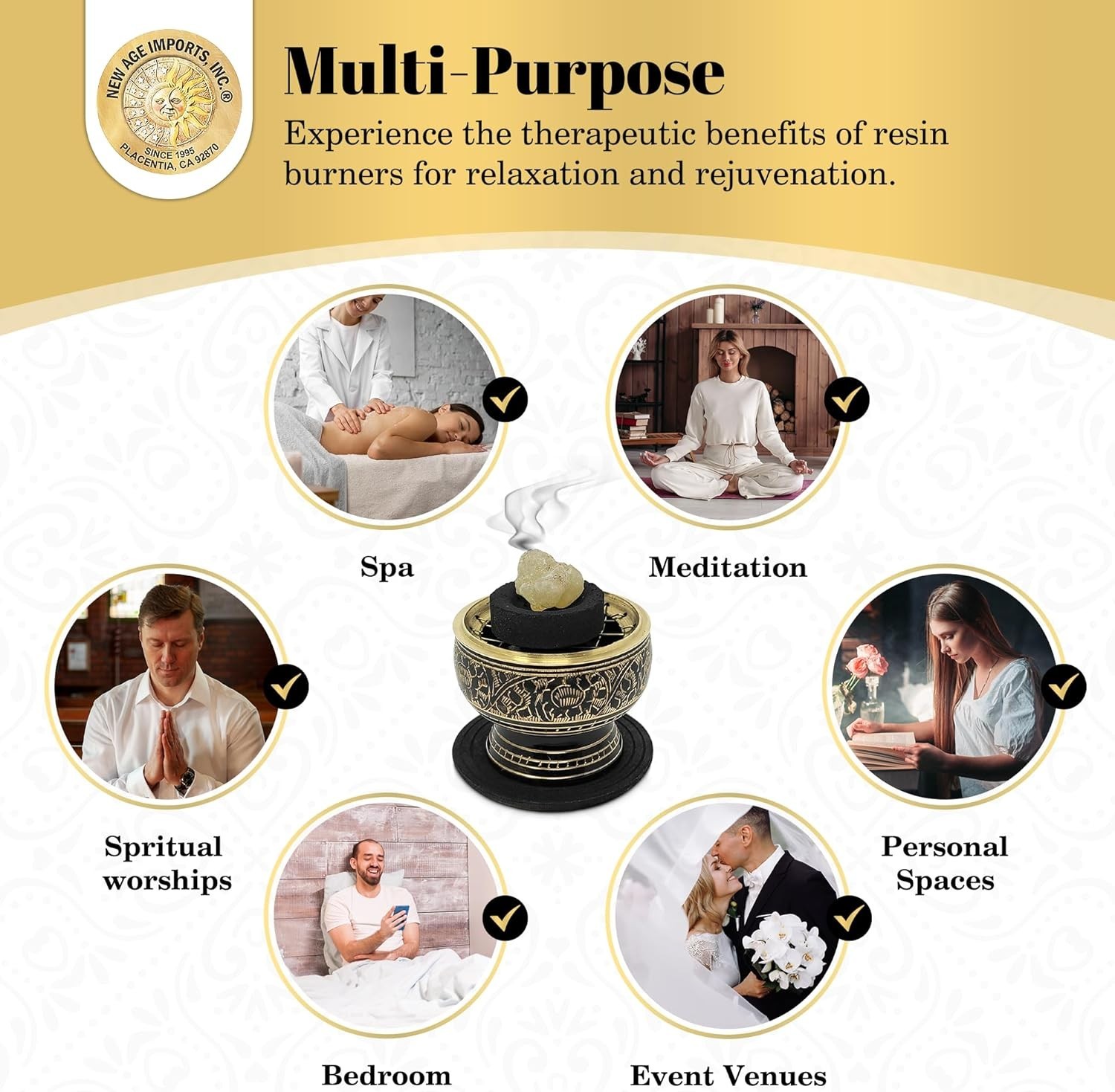 Cultural Black Brass Incense Burner with Wooden Coaster - Perfect for Meditation